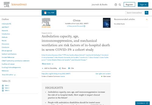 Ambulation capacity, age, immunosuppression, and mechanical ventilation ...