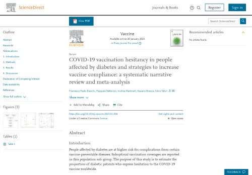 COVID-19 vaccination hesitancy in people affected by diabetes and ...