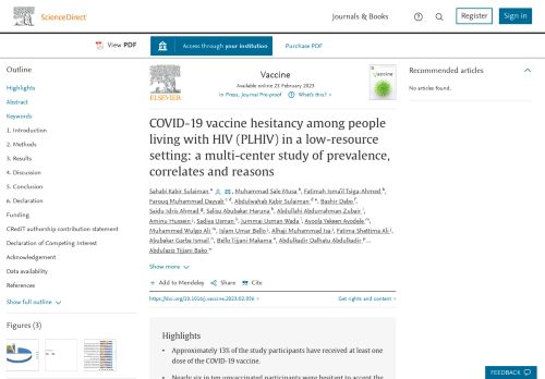 COVID-19 Vaccine Hesitancy Among People Living With HIV (PLHIV) In A ...